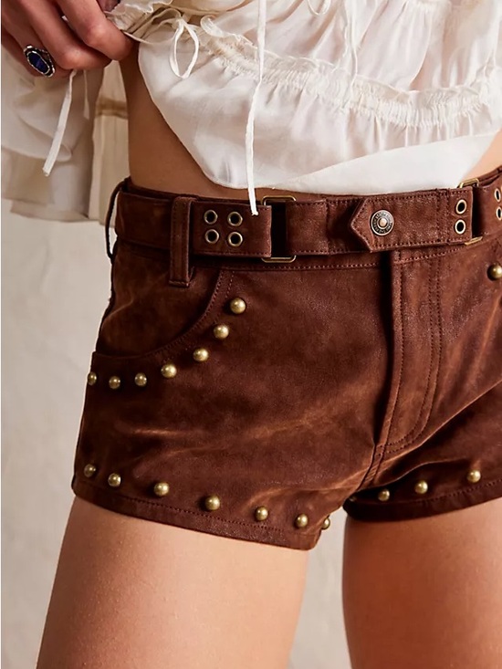 Free People Pants - We The Free by Free People Women's The Cool Kid Suede Micro Shorts in Brown - 4